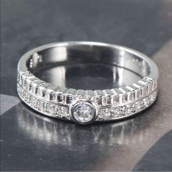 14k white gold plated ring band wedding diamond sz 8 - Picture 3 of 8